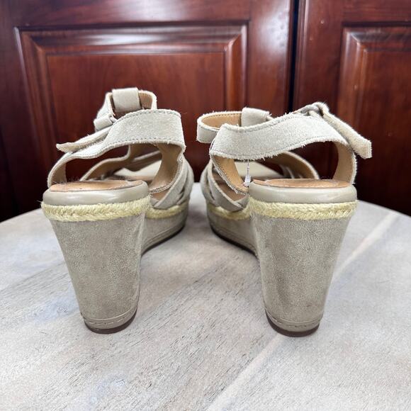 Clarks Zia Reign Womens Sandals Size 10 Strappy Open Toe Tan Wedge Espadrilles - Picture 9 of 12